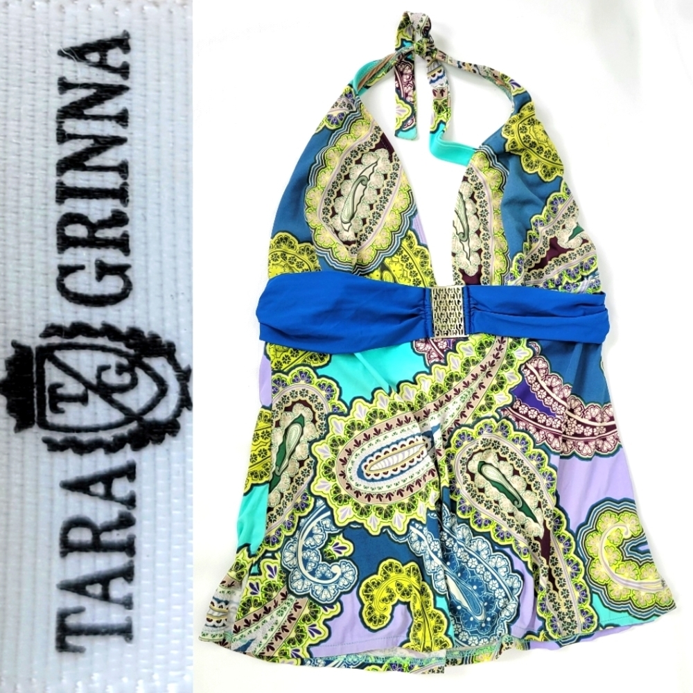 Tara Grinna Halter Tankini Swim Top Sz 36